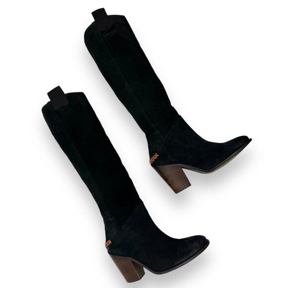 FREE PEOPLE knee high black suede riding boots with braided leather trim - Picture 8 of 16